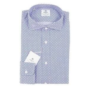 NEW LUIGI BORRELLI NAPOLI men's slim-fit patterned cotton shirt in blue and red